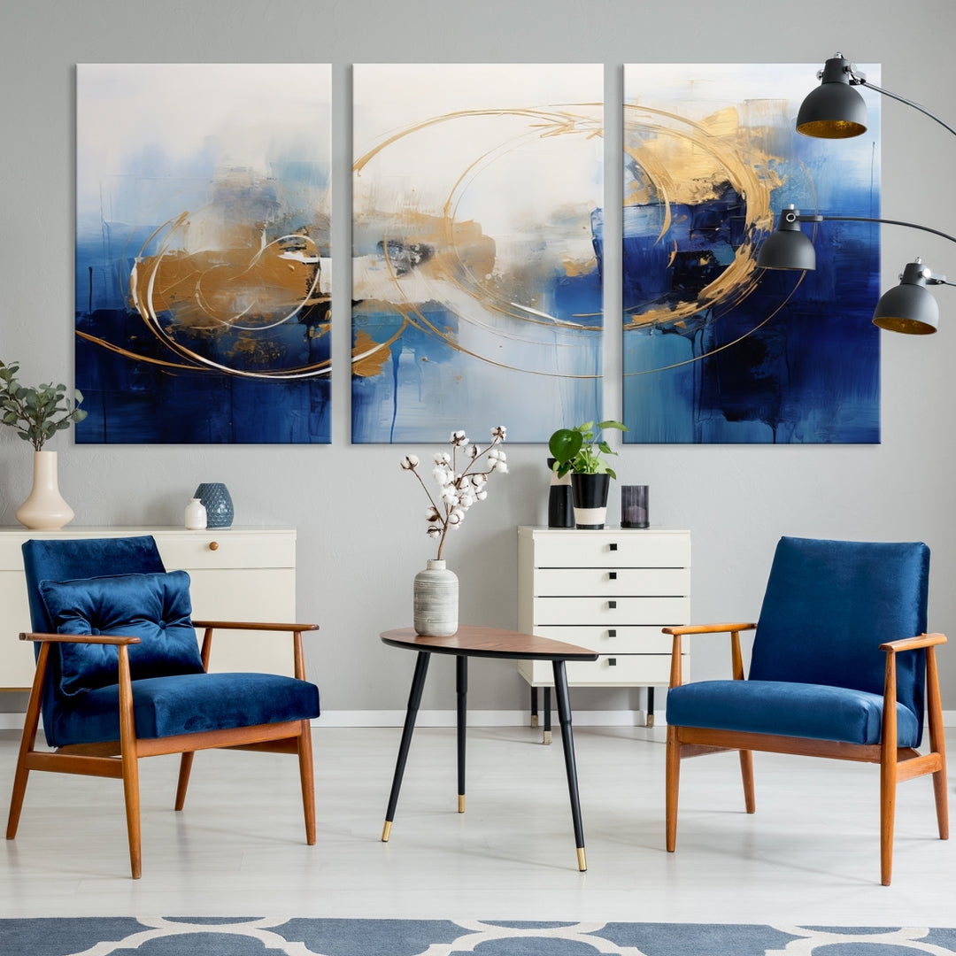 Art mural abstrait bleu marine Impression sur toile