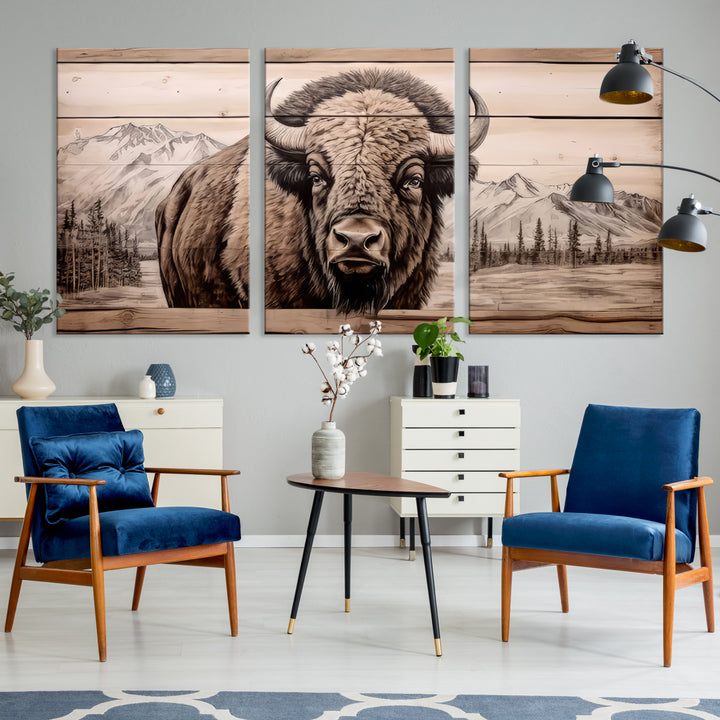 Bison Canvas Wall Art American Buffalo Print Rustic Decor for Farmhouse Wall Art