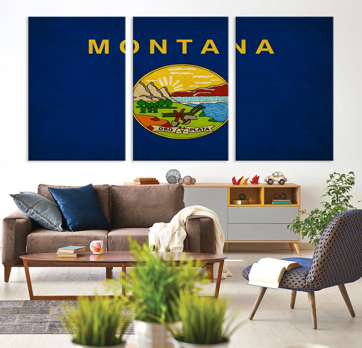 Art mural du drapeau des États du Montana Impression sur toile