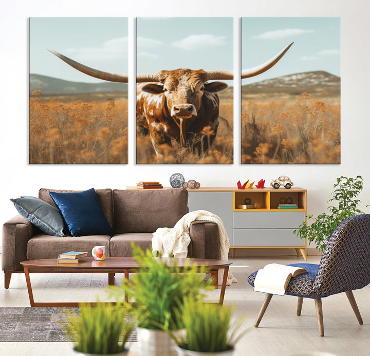 Impresión de lienzo de arte de pared de vaca Bighorn, impresión de lienzo de animal de vaca grande de Longhorn Texas