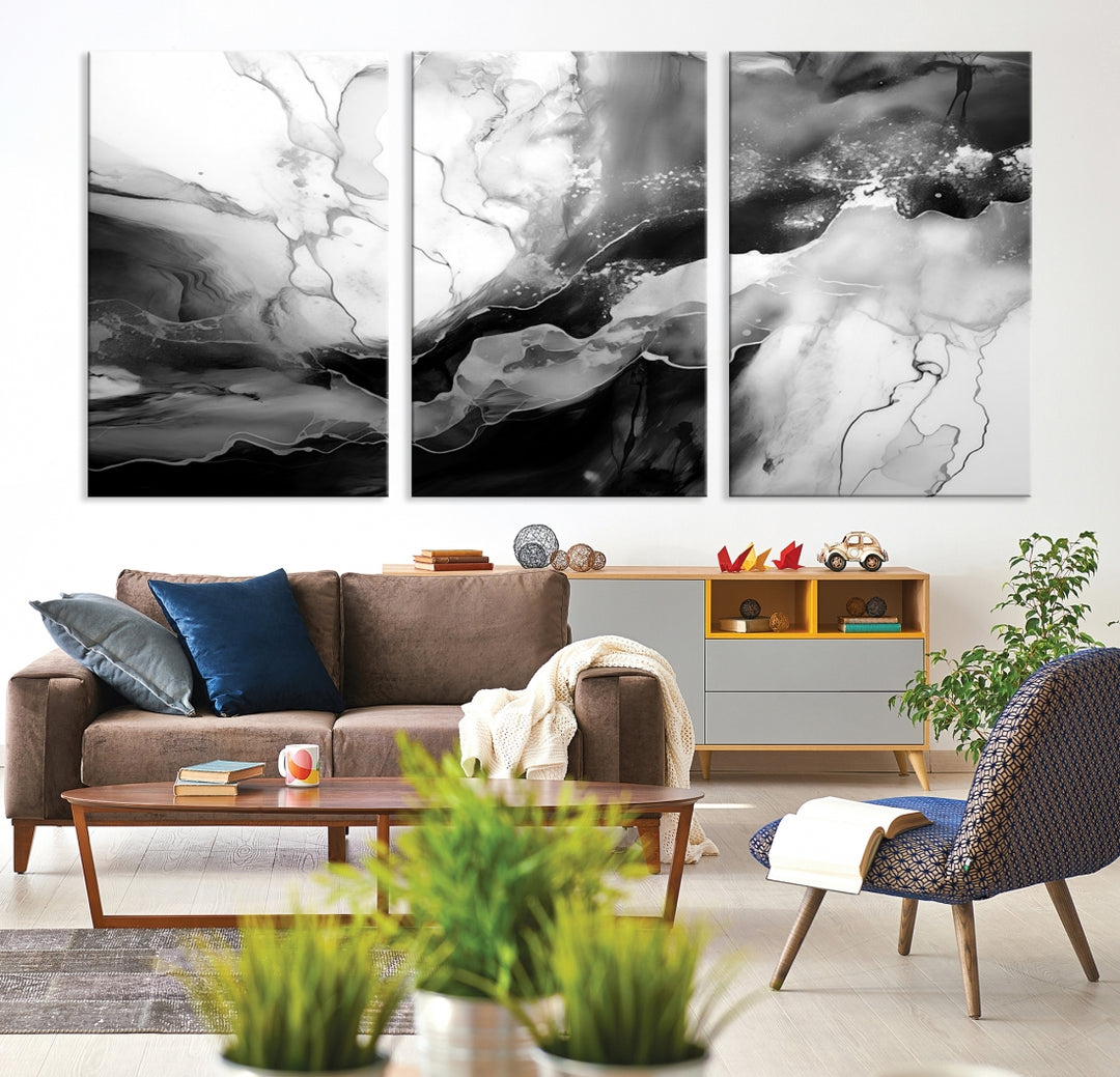 Black White Marble Abstract Wall Art Canvas Print