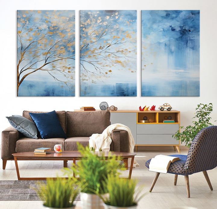 Impresión en lienzo de arte de pared de árbol abstracto azul