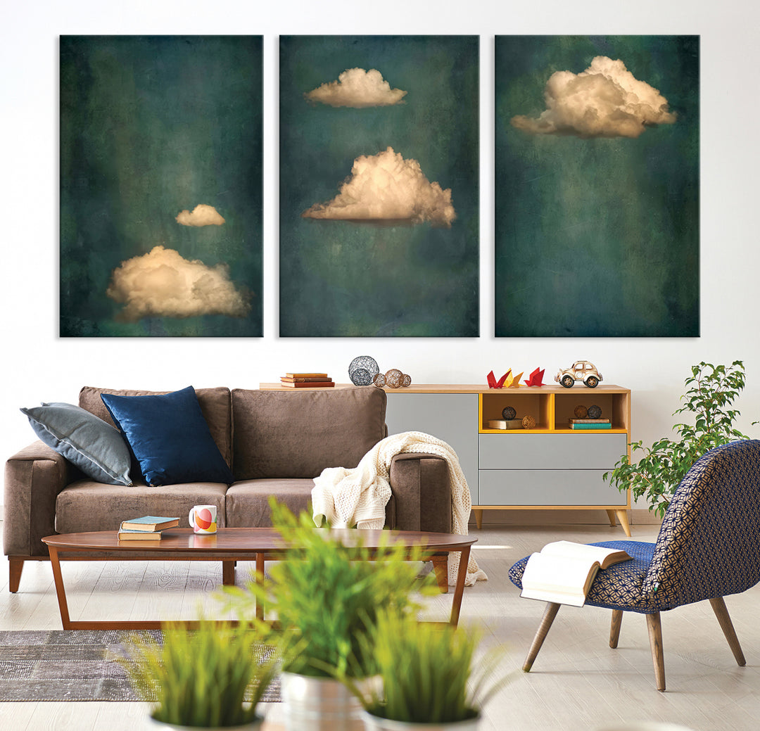 Ensemble de 3 pièces de nuages ​​abstraits, impression sur toile d'art mural