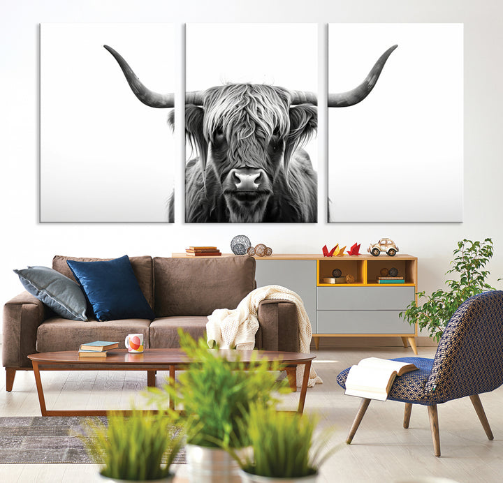 Scottish Highland Cow Longhorn Wall Art Print for Country and Farmhouse Decor