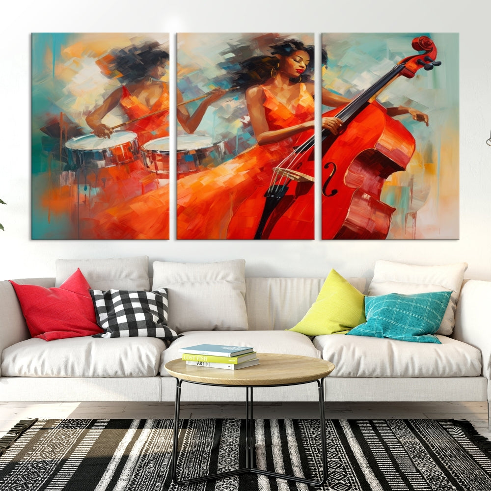 Arte abstracto de pared afroamericano para sala de estar, pintura de jazz, obras de arte para paredes, arte de pared de lienzo grande enmarcado, impresión de arte musical