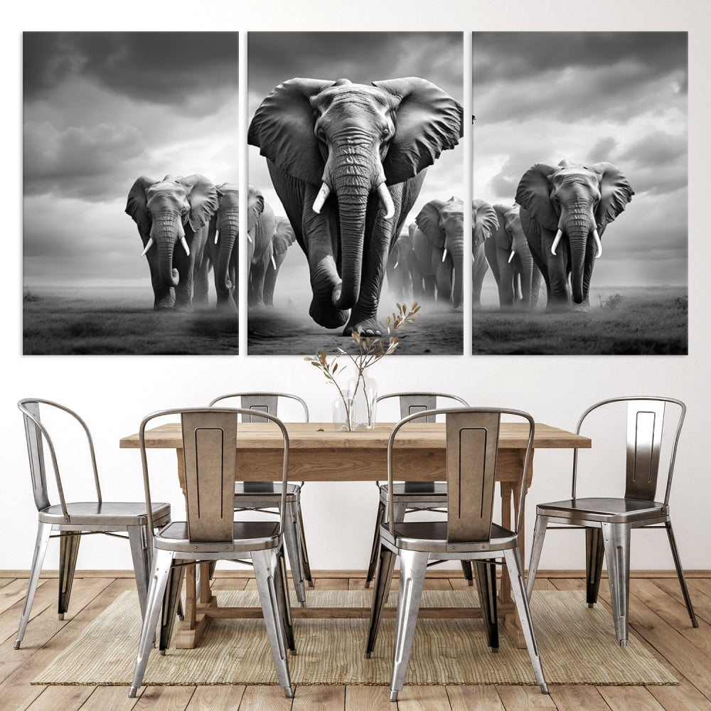 Lienzo decorativo para pared con familia de elefantes