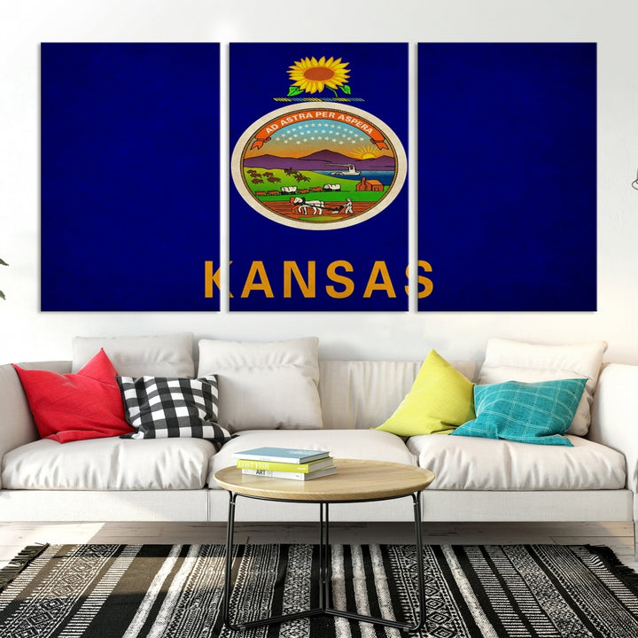 Kansas USA États Drapeau Wall Art Impression sur toile