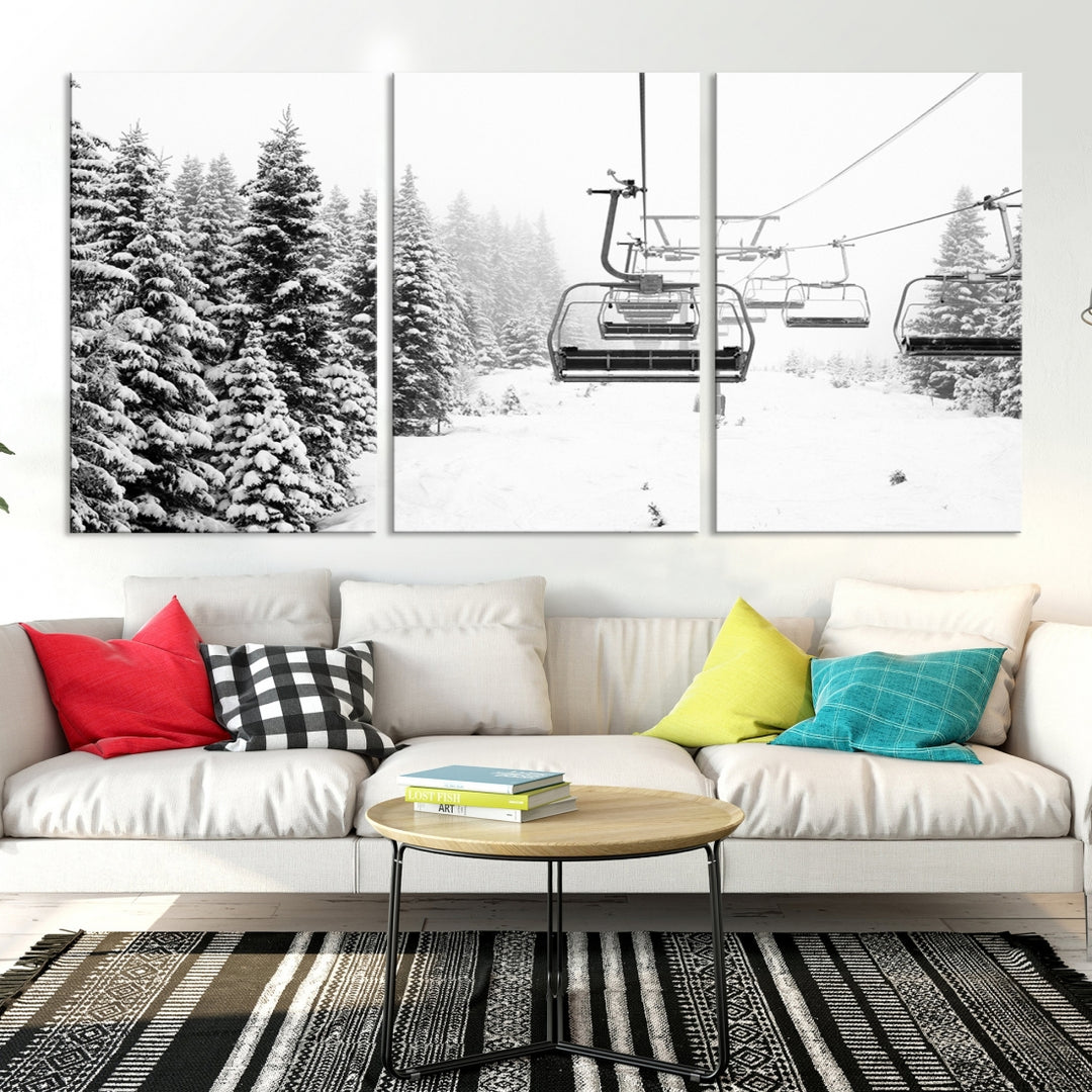 Ski Lift Canvas Print Snow Covered Spruce Trees Winter Wall Art Ski Skier Gift Ski Resort Canvas Wall Art