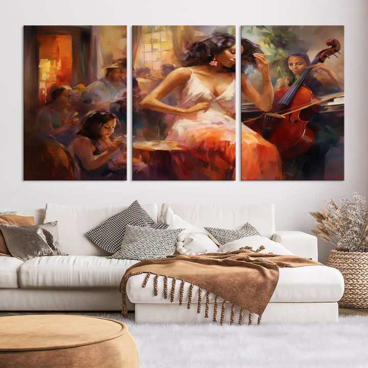 Arte abstracto de pared afroamericano para sala de estar, pintura de jazz, obras de arte para paredes, arte de pared de lienzo grande enmarcado, impresión de arte musical