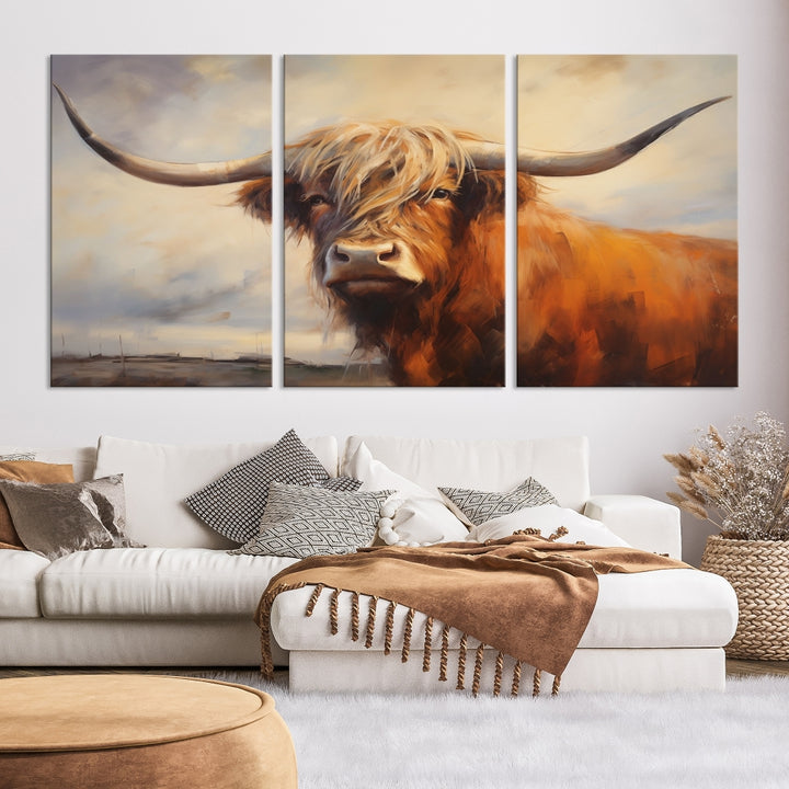 Watercolor Cow Wall Art Canvas Print Scottish Highland Cow Wall Art Print