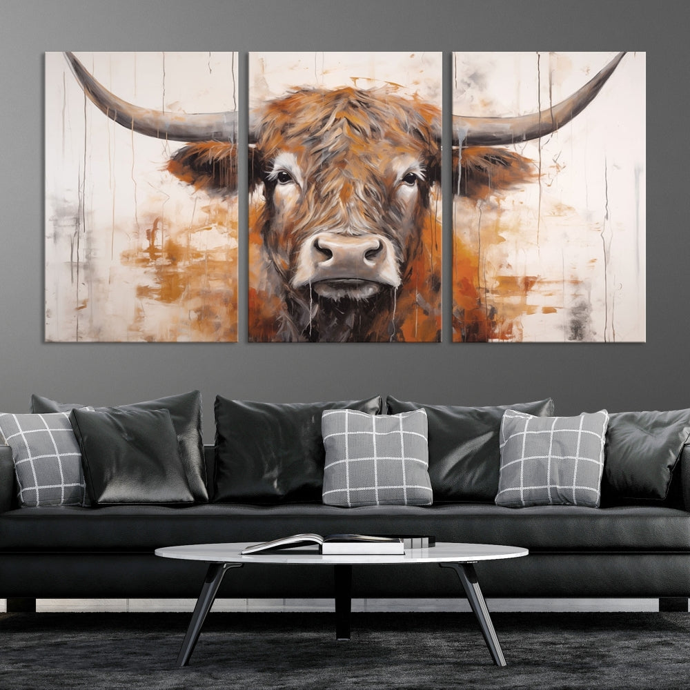 Watercolor Abstract Cow on Wood Background Wall Art Canvas Print