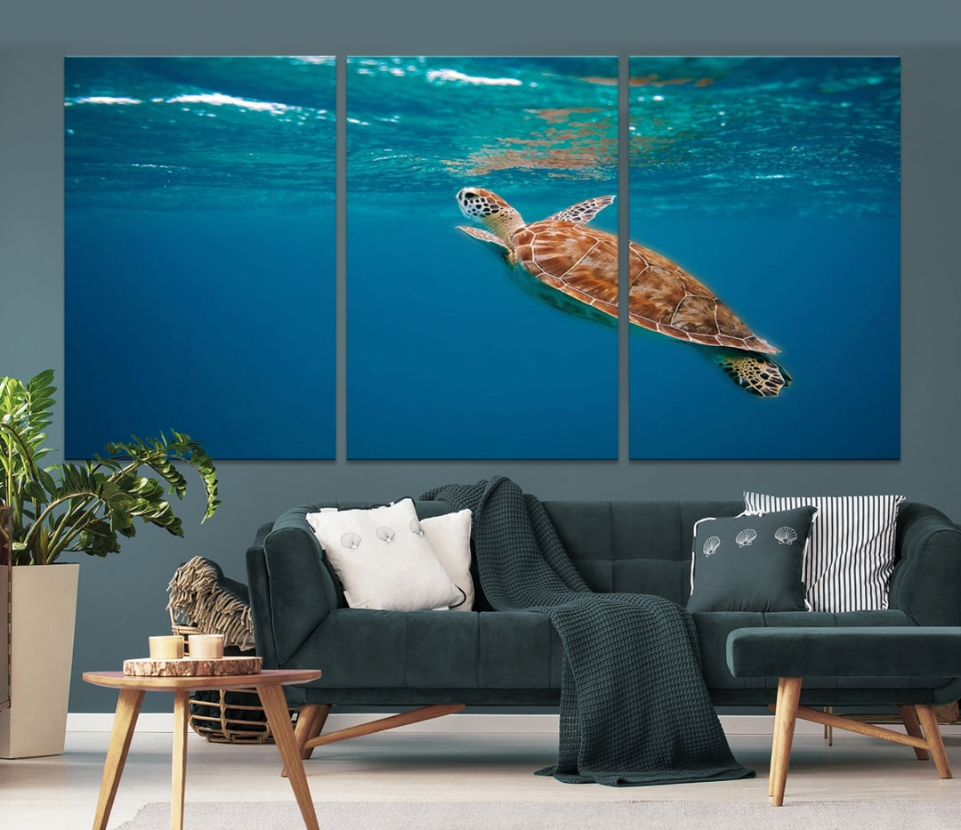 Bébé tortue dans l'océan Wall Art Impression sur toile