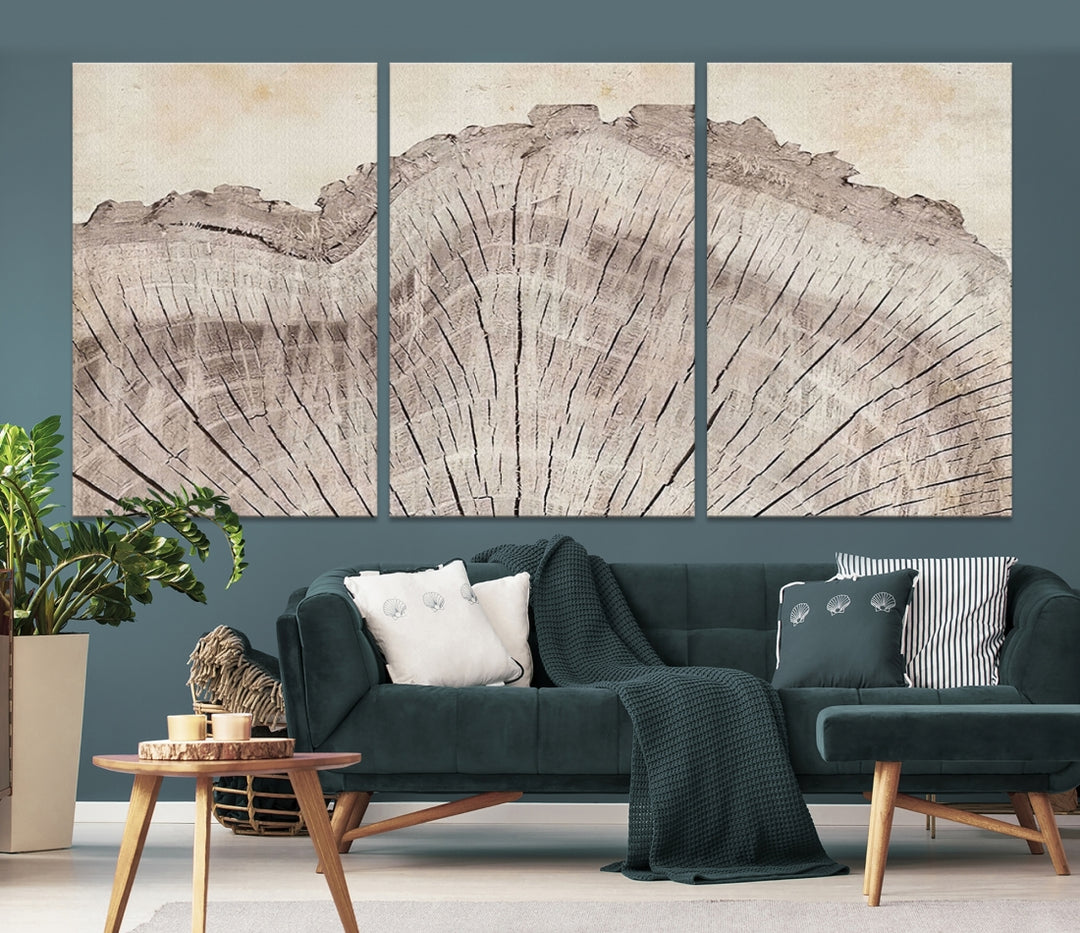 Impression sur toile Art mural anneaux d'arbre en bois illustrations abstraites Art Boho