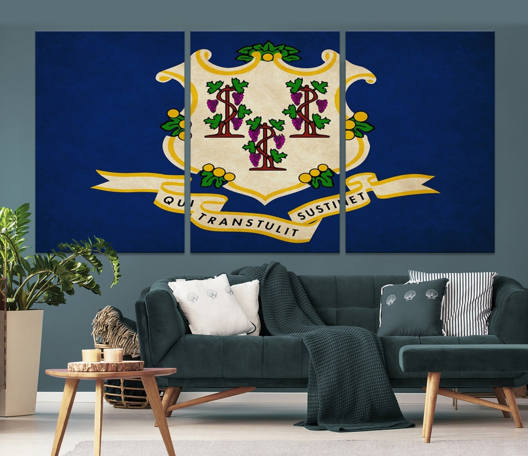 Lienzo decorativo para pared con bandera de los estados de Connecticut, tamaño extra grande