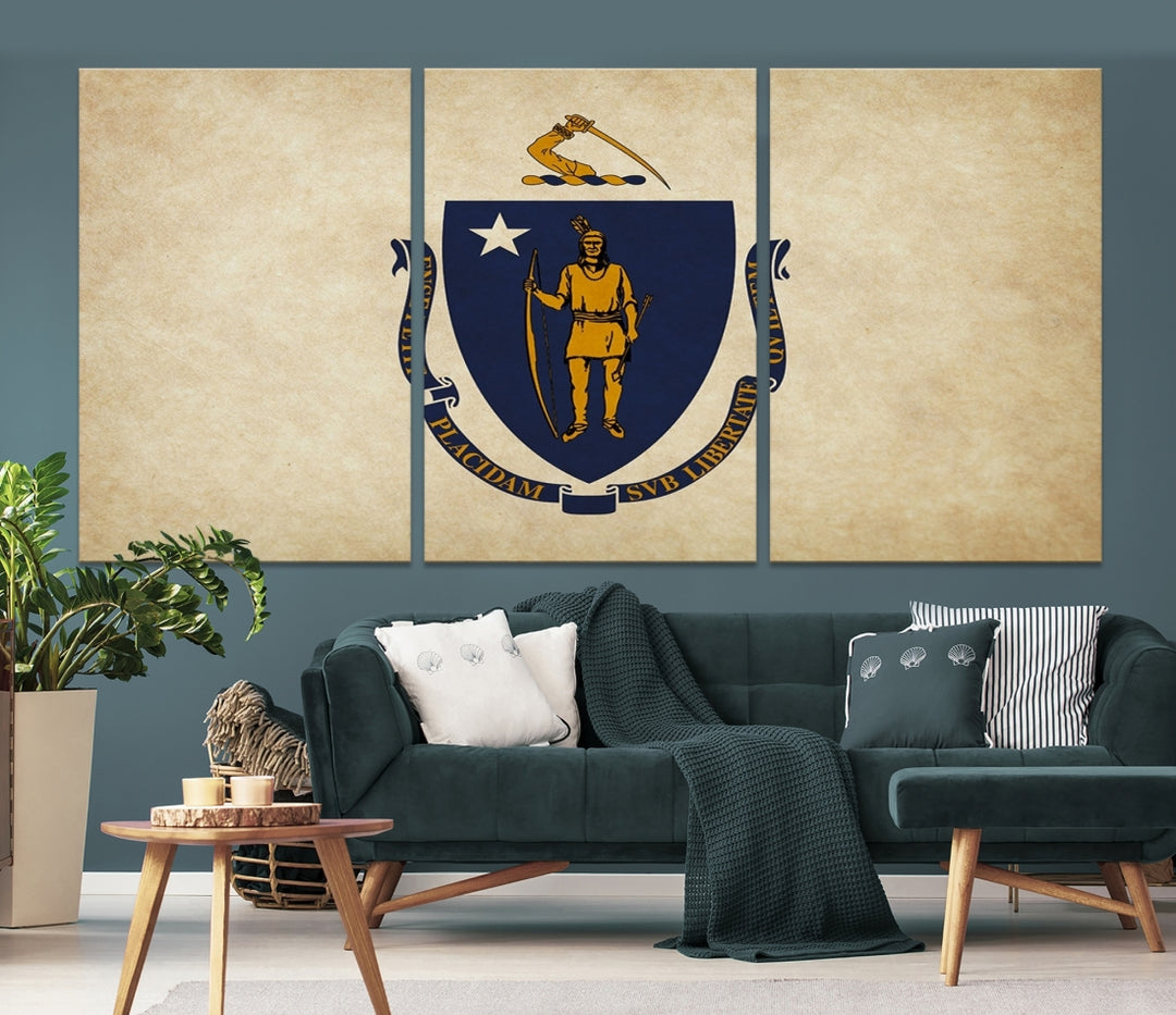 Art mural du drapeau de l'État du Massachusetts Impression sur toile