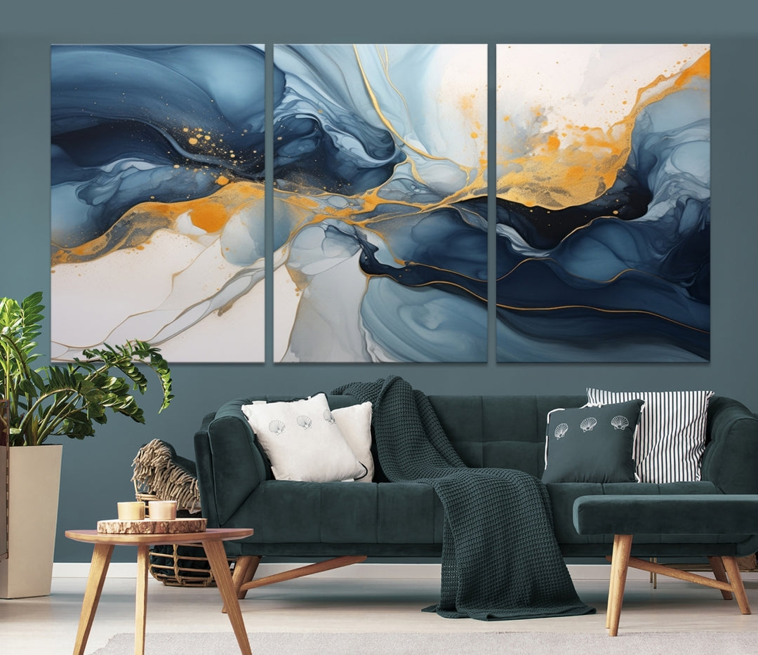 Arte abstracto de la pared, impresión abstracta, lienzo abstracto, obras de arte abstractas azules, impresión de lienzo de arte de pared extra grande, decoración abstracta de la sala de estar