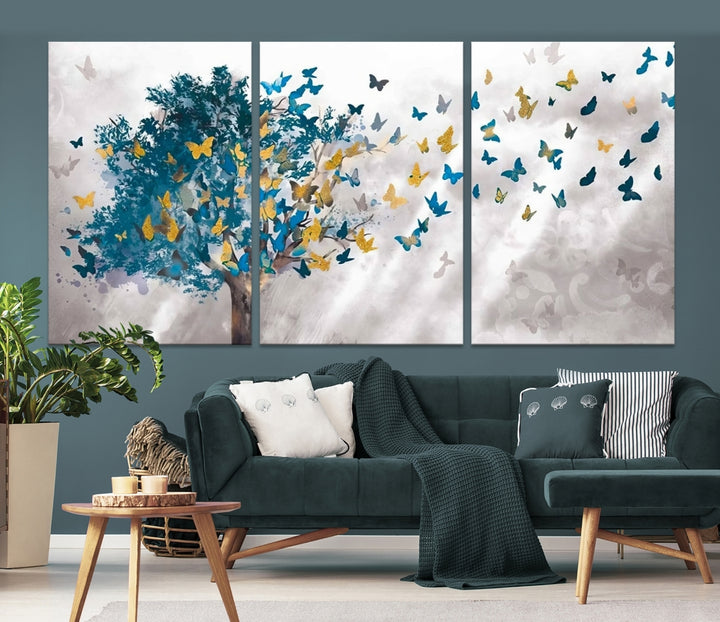 Árbol Mariposa Gran árbol abstracto y arte de pared de mariposa Lienzo 