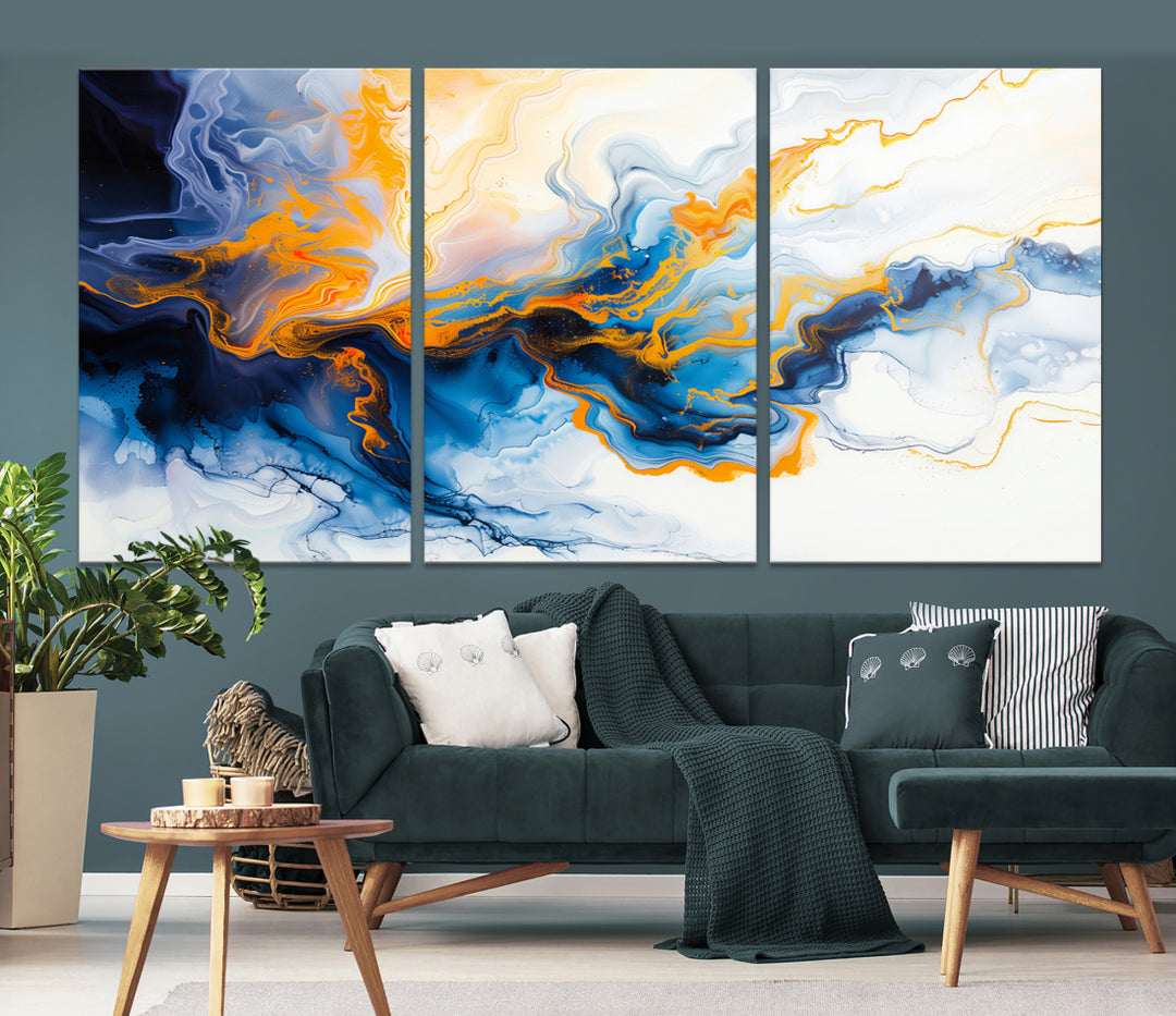 Fluid Alcohol Ink Wall Art with Gold Wall Art Canvas Print