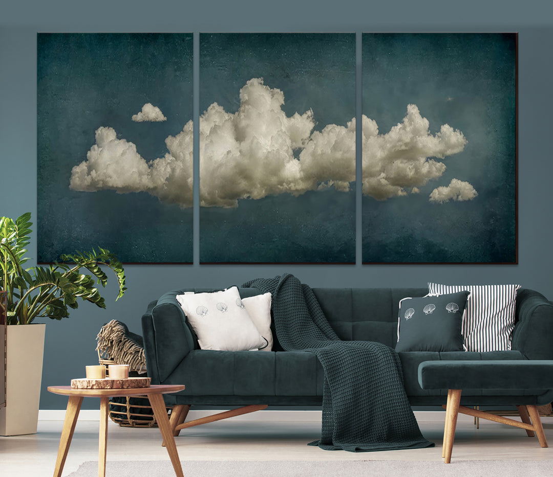 Art mural de nuages ​​verts vintage Impression sur toile