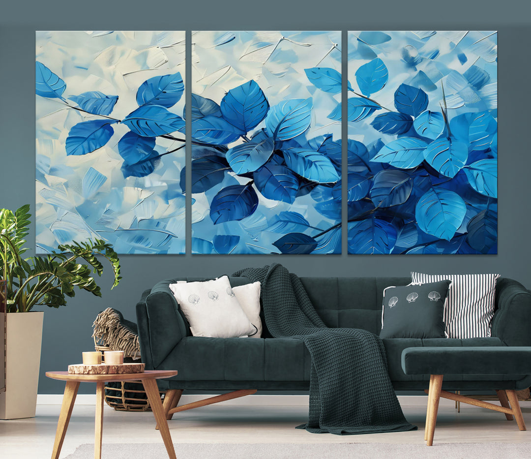 Art mural abstrait feuille bleue Impression sur toile