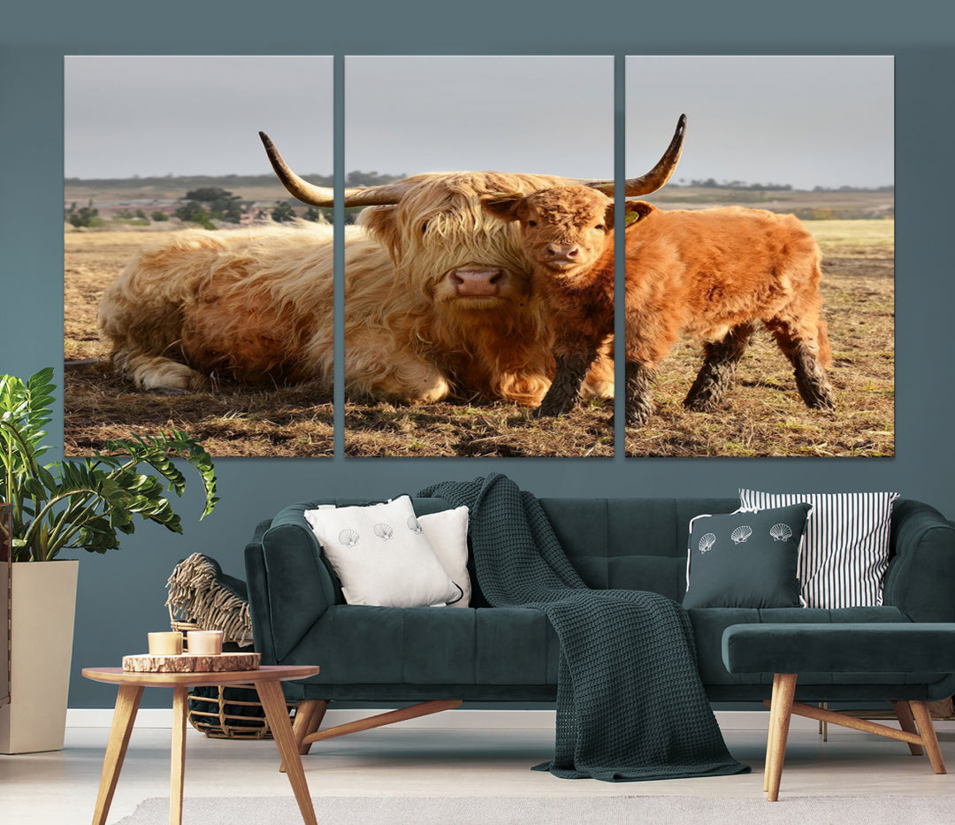 Highland Cow Canvas Wall Art Animal Print for Farm House Decor