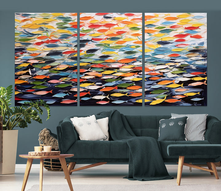 Abstract Fish Wall Art Canvas Print, Framed, Ready to Hang