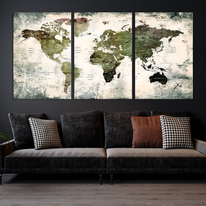 IMPRESIÓN de lienzo del mapa mundial, arte del lienzo del mapa mundial,