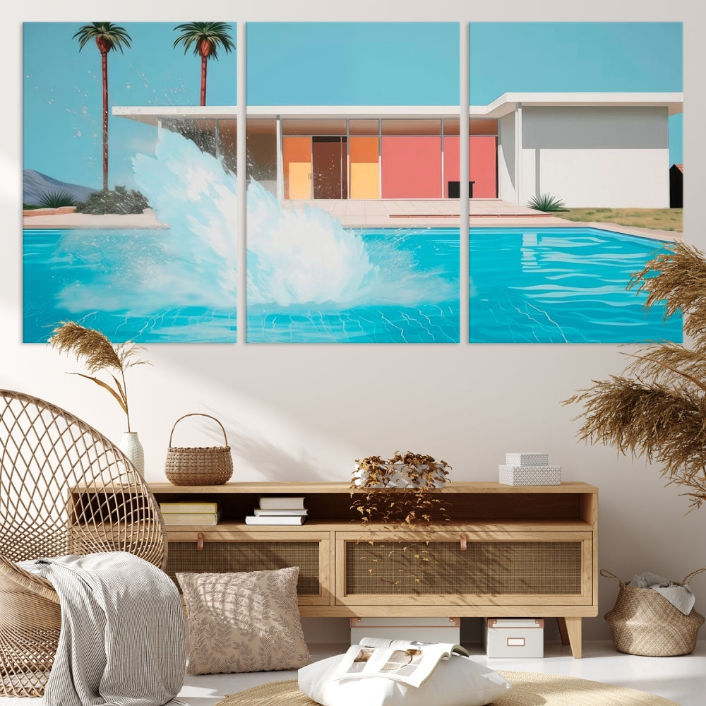 Chapoteo en el lienzo de la piscina impresión Arte de pared moderno de mediados de siglo Impresión de la piscina Lienzo de arte pop Arte americano Arte extra grande de mediados de siglo