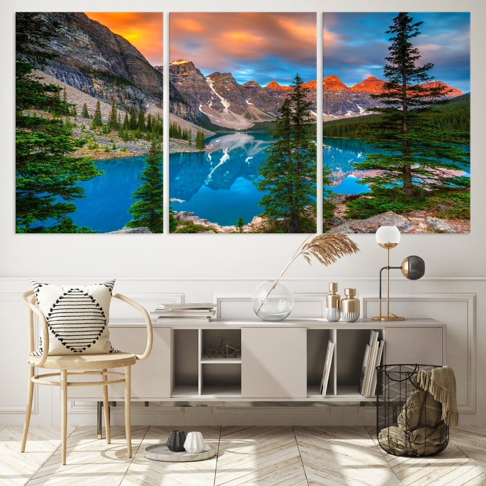 Pine Trees Around Mountain and Lake Spring Canvas Print