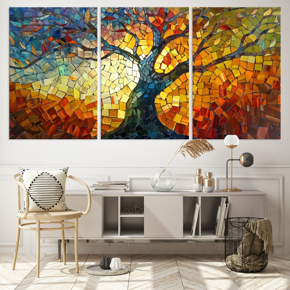 Oeuvre d’arbre de vie, peinture mosaïque colorée d’Yggdrasil,
