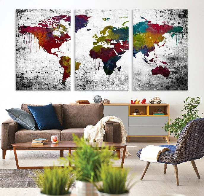 Wall Art Colorful Watercolor World Map Canvas Print