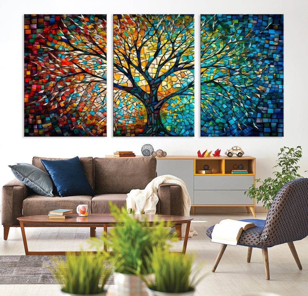 Yggdrasil Tree of Life Mosaic Stained Glass Wall Art Canvas Print
