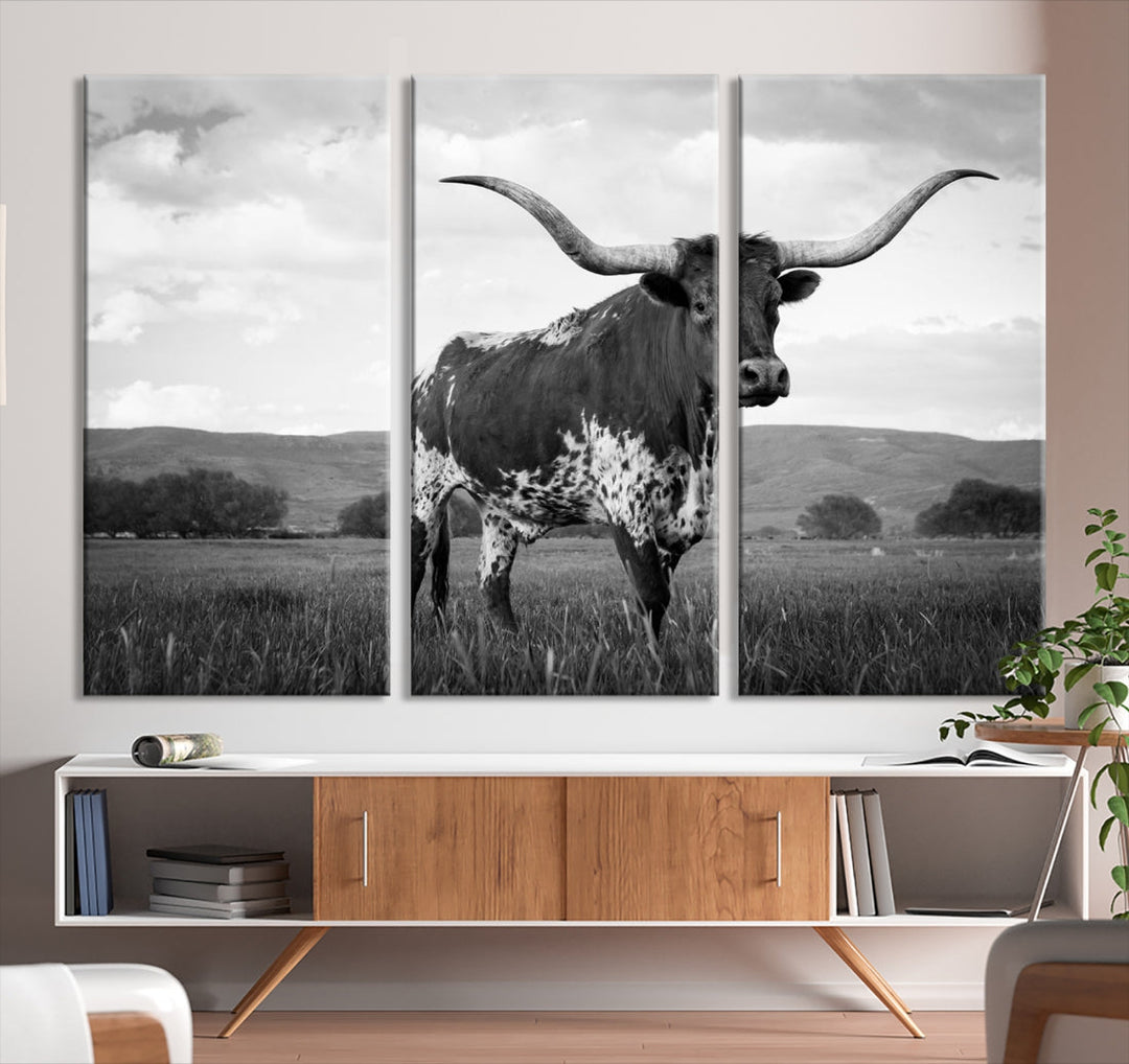Texas Longhorn Cow Wall Art Canvas Print Farmhouse Rustic Wall Art
