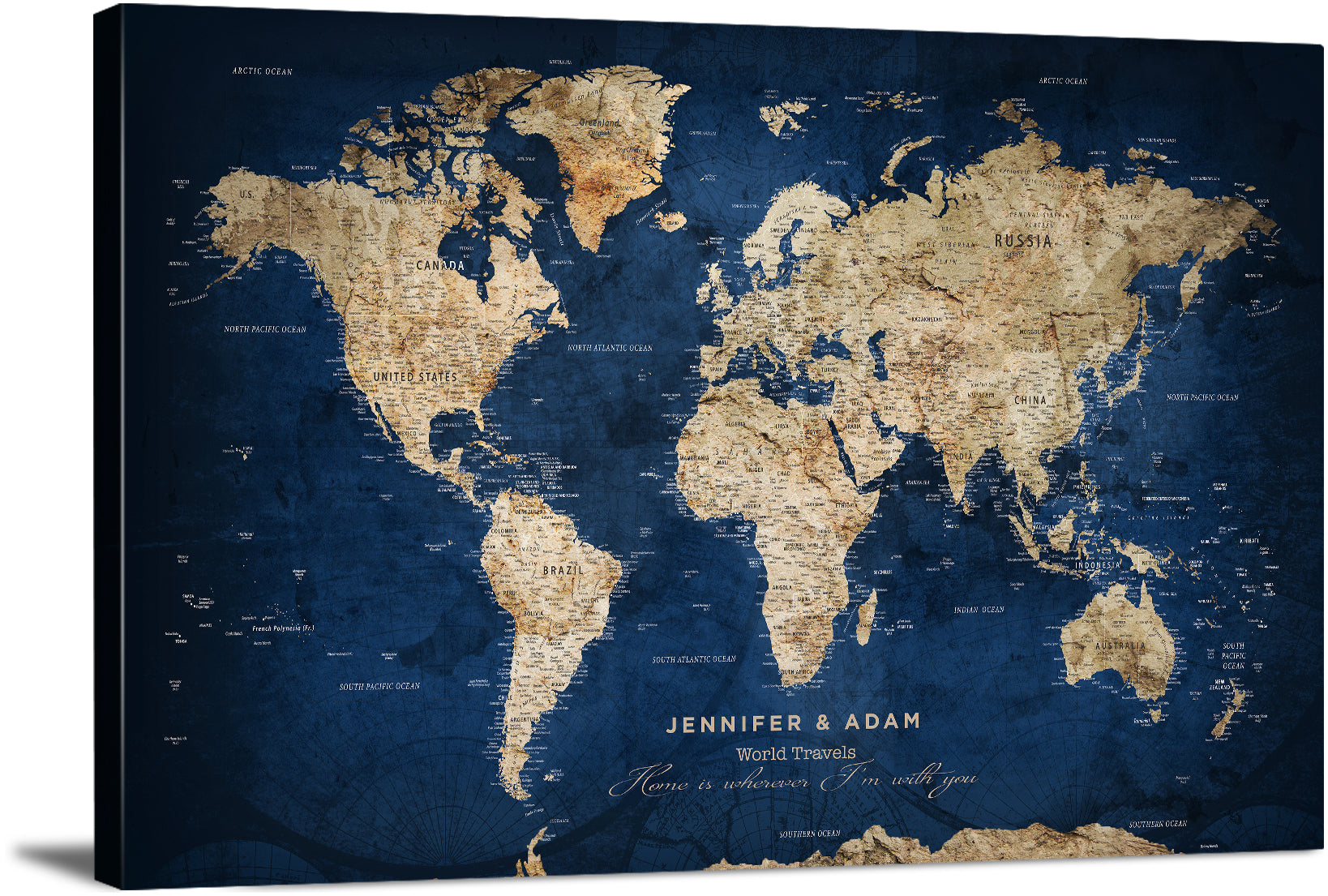 Personalized Push Pin World Map Wall Art Canvas Print - Custom World Map - Detailed Map of World Artwork