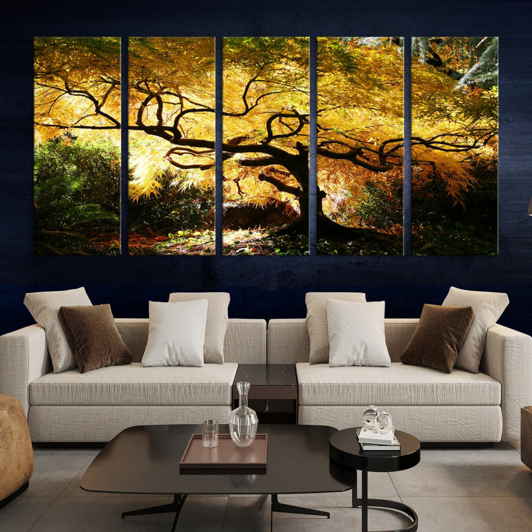 Arce japonés en otoño, jardín japonés, arte de pared grande de otoño de Portland, Oregón, impresión en lienzo