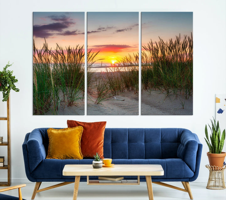 Sunset Coastal Beach Wall Art Canvas Print