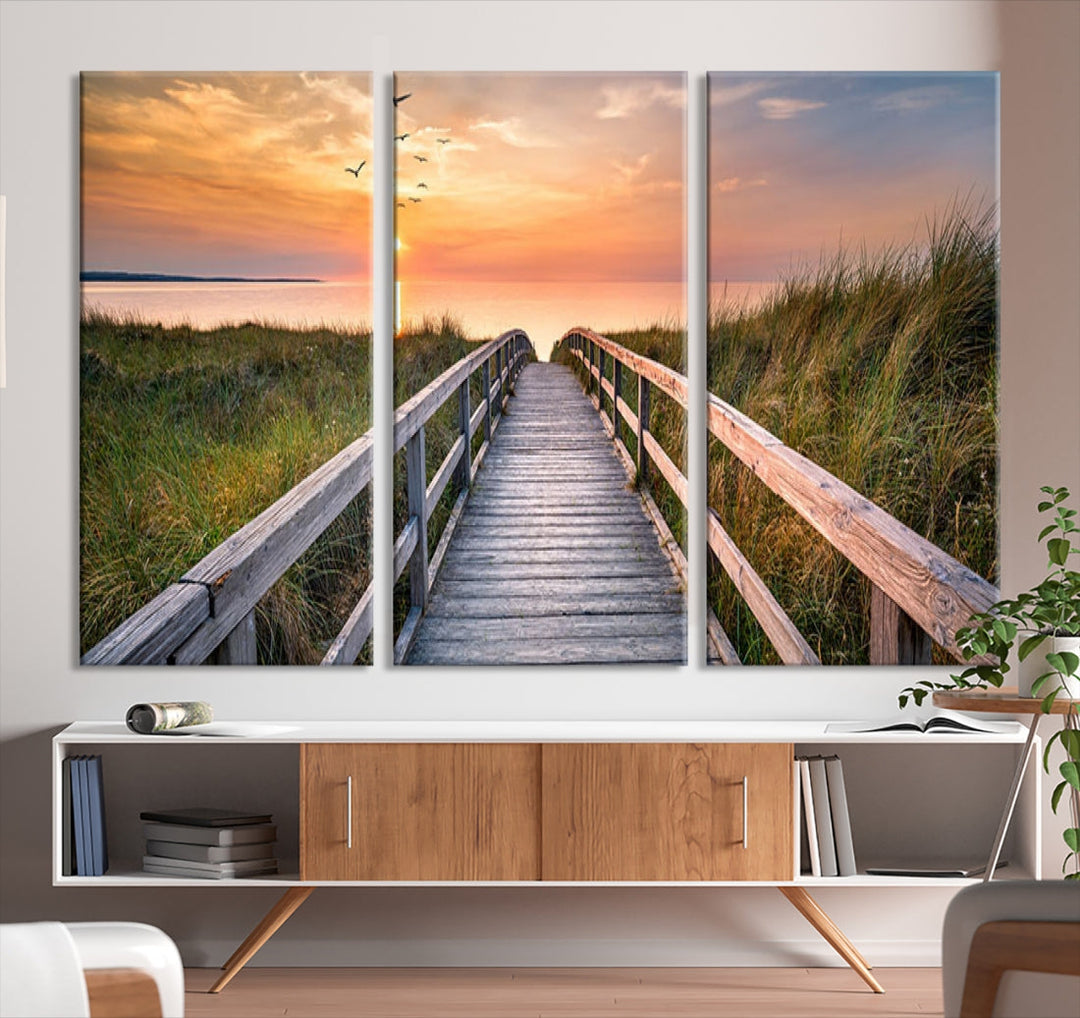 Sunset Lakeside Pier Wall Art Canvas Print