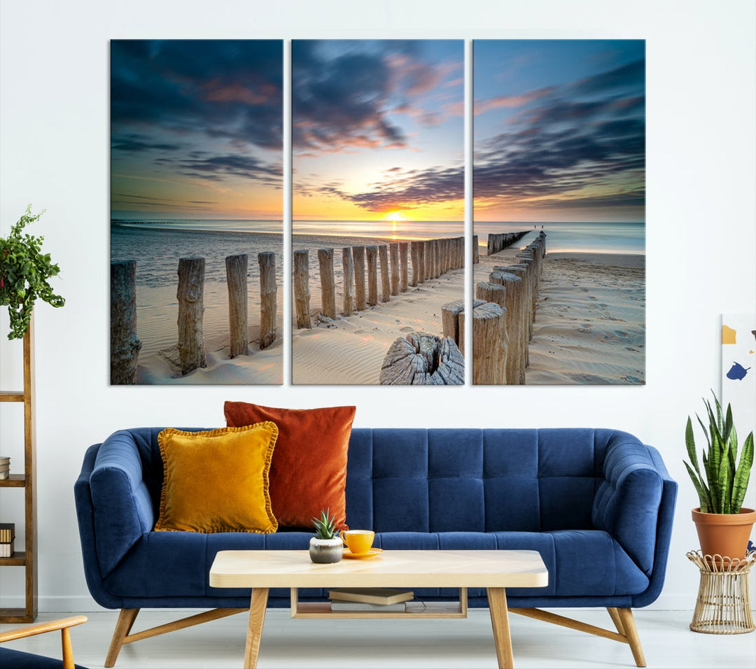 Beach Sunset Ocean Wall Art Canvas Print