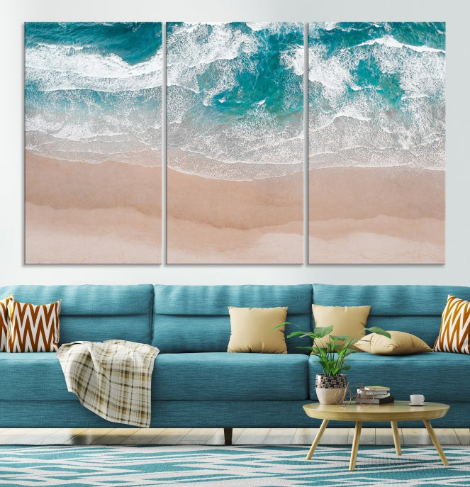 Impression sur toile d’art mural de mer bleue et de plage