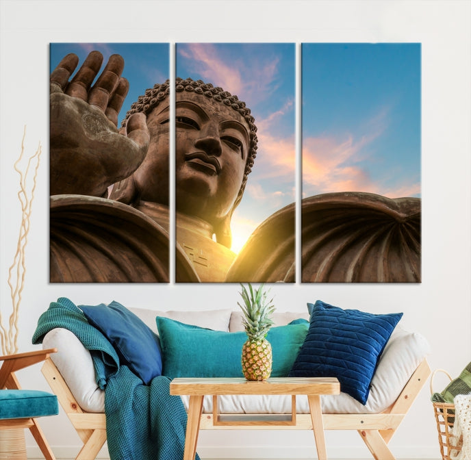 Statue de Bouddha et art mural de lumière du jour Impression sur toile