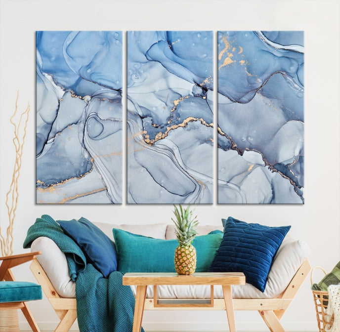 Ice Blue Marble Fluid Effect Wall Art Abstract Canvas Wall Art Print