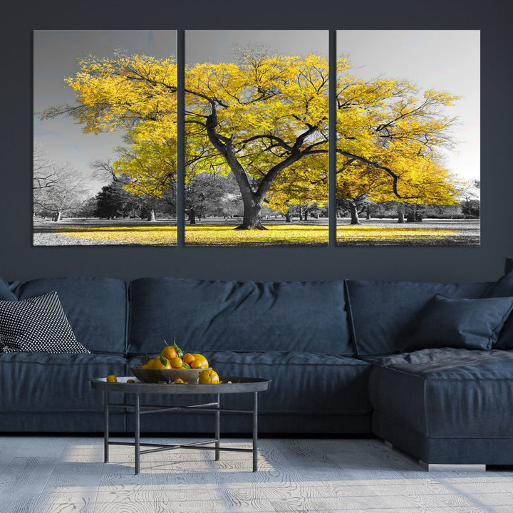 Big Yellow Tree Canvas Wall Art Print Black White Yellow Art Painting