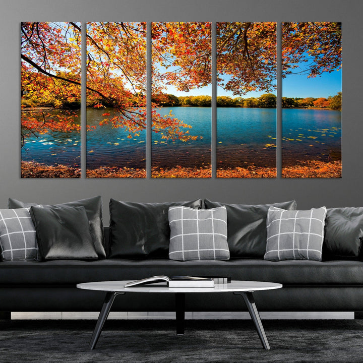 Autumn Tree Fall Lake Wall Art Canvas Print