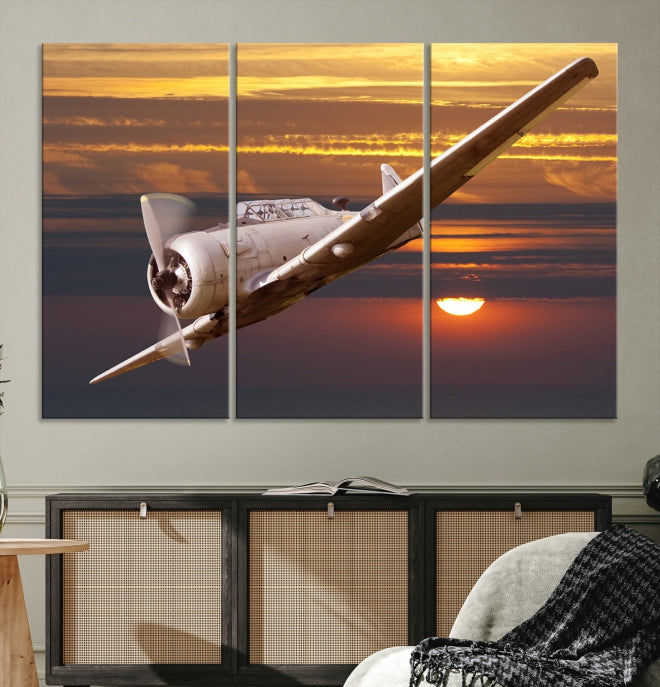Avi Wall Art Avion au coucher du soleil Impression sur toile