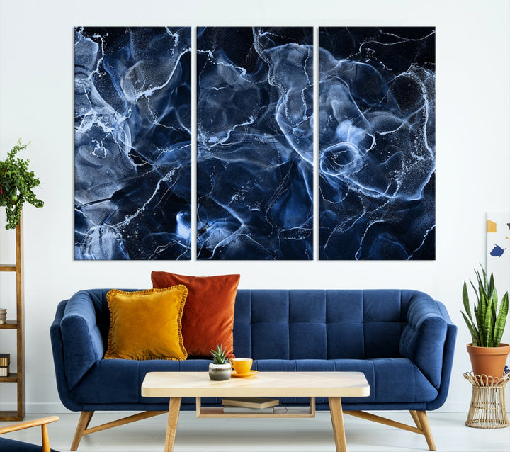 Impression d'art mural sur toile abstraite en marbre bleu avec effet Smokey