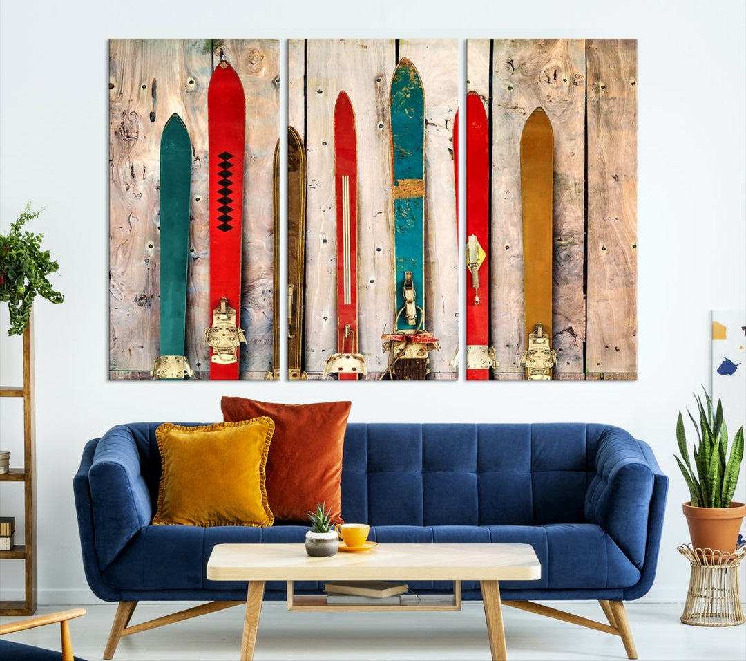 Wooden Rustic Old Skis Wall Art Canvas Print