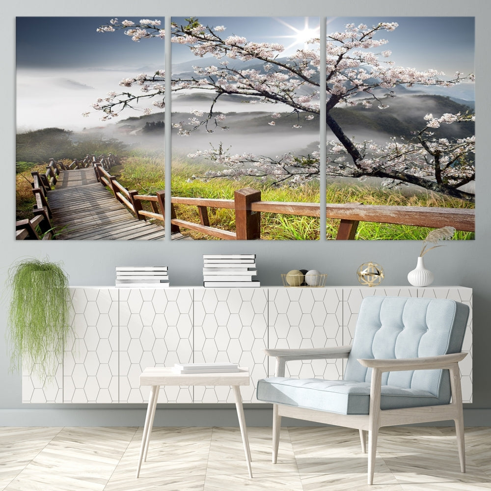 Sakura Blossom Canvas Print Mountain Wall Art Print
