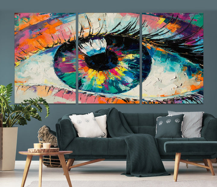 Colores brillantes Pintura de ojos Arte contemporáneo Impresión en lienzo Arte de pared grande y colorido