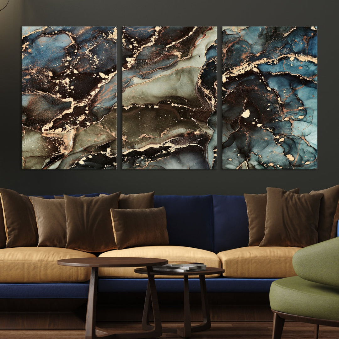 Impression d’art mural sur toile abstraite à effet fluide en marbre noir et bleu
