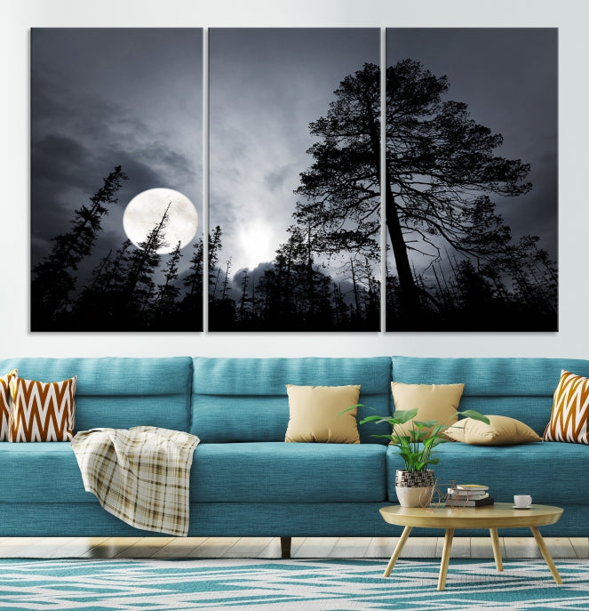 Moon and Trees Wall Art Canvas Print
